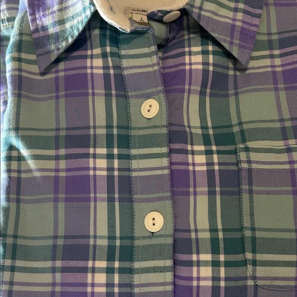 L.L. Bean Women's Fleece-Lined Flannel Plaid Shirt Jacket Size Large - Picture 14 of 14
